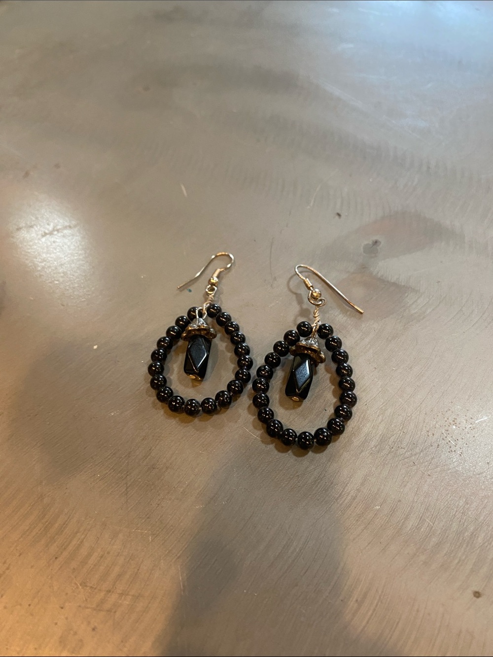 Black Beaded Teardrop Dangle Earrings - Unbranded vintage feel